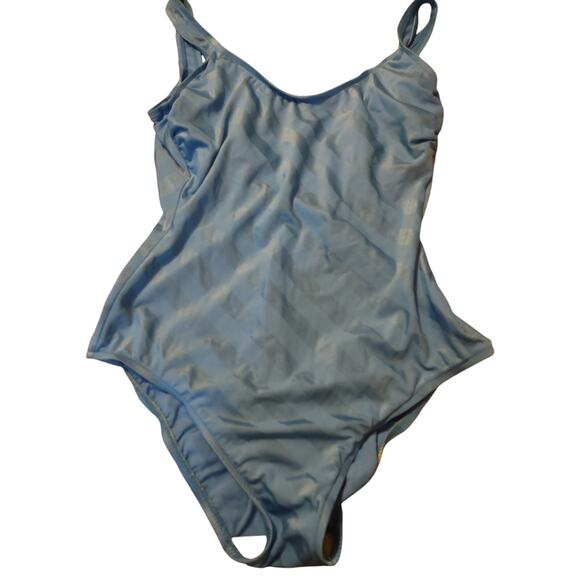 Vintage Lands' End Blue Striped One Piece Swimsuit Medium Classic Pool Beach - Picture 1 of 6